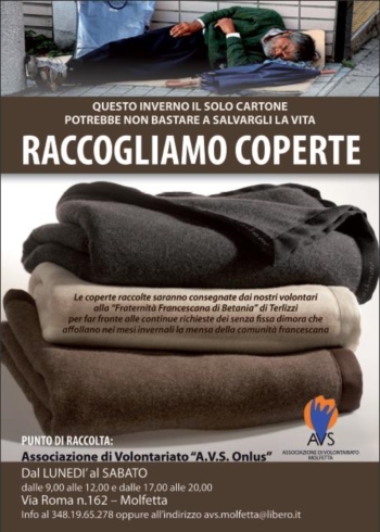 Lassociazione “A.V.S. Onlus” raccoglie coperte per i senza fissa dimora