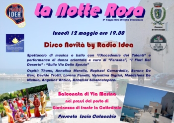 ''La Notte Rosa'' lunedì 12 maggio dalle ore 19,00 nel Centro Storico di Giovinazzo