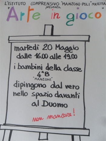 “Arte in gioco” martedì 20 maggio gli alunni del 1° C.D. A.Manzoni saranno protagonisti di una Estemporanea di Pittura nel piazzale antistante il Duomo di Molfetta 