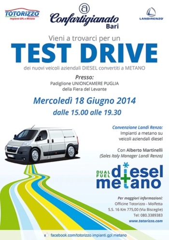 Mercoledì 18 Giugno presso la Fiera Del Levante ci sarà un TEST Drive dei veicoli convertiti Diesel-Metano.