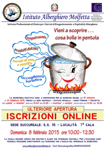 Istituto Alberghiero di Molfetta le ISCRIZIONI ONLINE presso la sede succursale di via Giovinazzo, Domenica 8 Febbraio