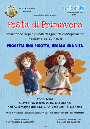 ''PROGETTA UNA PIGOTTA, REGALA UNA VITA'' - Giovedì 26 Marzo, ore 18 nell'Aula Magna dell'IISS A. Vespucci di Molfetta