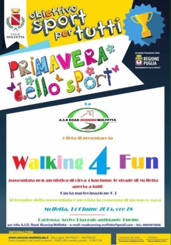 Sport e prodotti biologici. Aidagreen nella Walking 4 Fun  A Molfetta il 14 giugno, 200 runner da tutta la Puglia