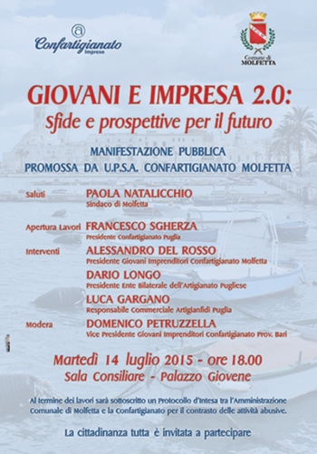 ''Giovani e Impresa 2.0  Sfide e Prospettive per il Futuro'' - Martedì 14 Luglio presso il Palazzo ''Giovene'' di Molfetta