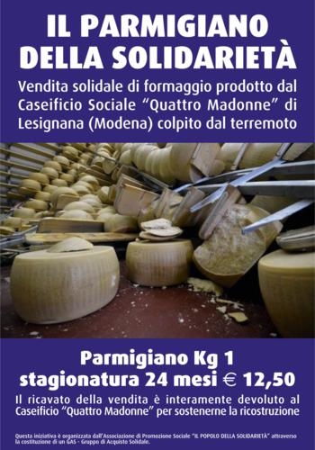 Sabato prossimo, arriva a Bitonto “Il Parmigiano della Solidarietà”.Vendita solidale di formaggio per unazienda emiliana colpita dal terremoto.