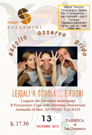 “Le(g)ali a scuola  e fuori” - Giovedì 13,ore 17.30 presso la Sala Finocchiaro, a cura del ITCGT “G. Salvemini”