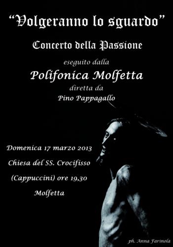 Domenica 17 Marzo, ore 19,30 - Concerto della Passione ''VOLGERANNO LO SGUARDO'' presso la Chiesa dei Cappuccini a cura della Polifonica Molfetta