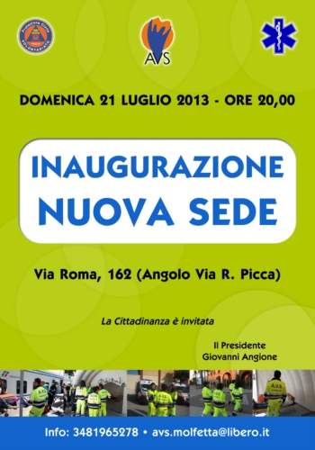 Nuova sede per lassociazione di volontariato “A.V.S. Onlus”: inaugurazione Domenica 21 Luglio alle 20.00