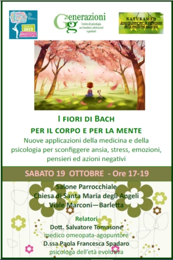 ''I fiori di Bach per il corpo e la mente'' Sabato 19 Ottobre ore 17 presso la chiesa Santa Maria degli Angeli di Barletta