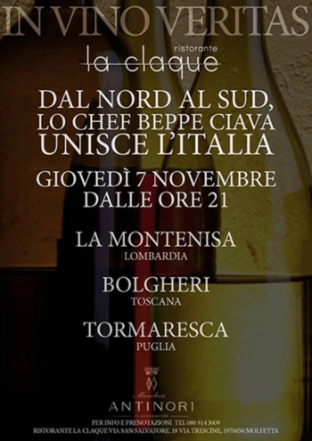 ''In Vino Veritas'' - Giovedì 7 Novembre presso il ristorante ''La Claque''